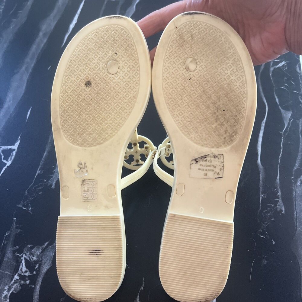Tory Burch Cream Jelly Miller Sandals with Gold Logo - Picture 9 of 10